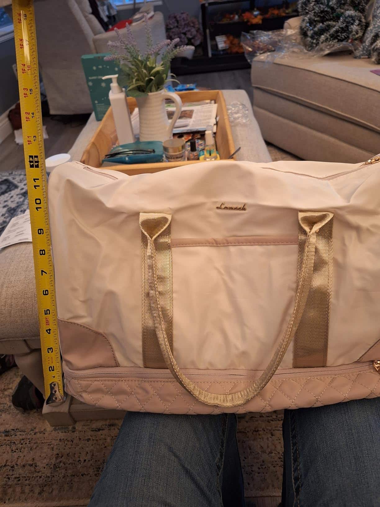 LOVEVOOK travel duffle bag measured for carry-on size fit at home