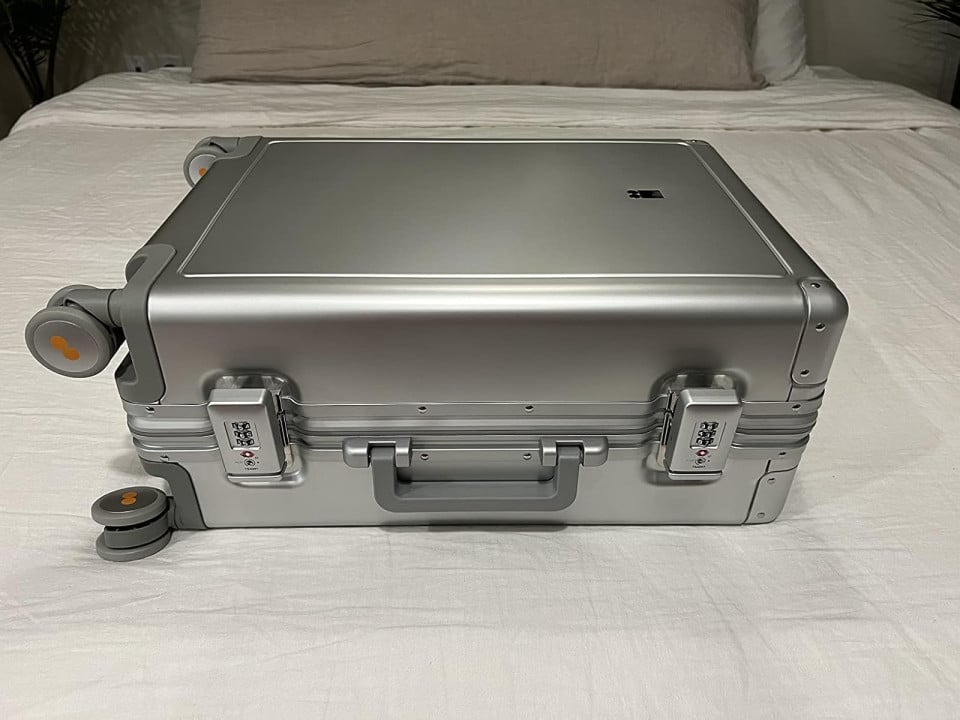 Level8 Gibraltar Aluminum Carry-On Review 10 Level8 Gibraltar aluminum carry-on lying flat with TSA locks and aluminum frame visible