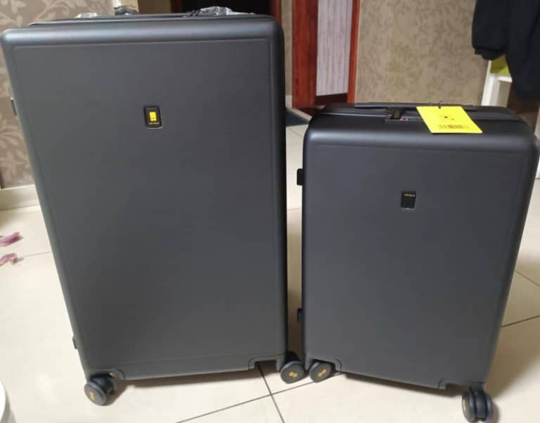 Level8 Voyageur luggage 2 piece set showing carry-on and checked suitcase with matte polycarbonate shell