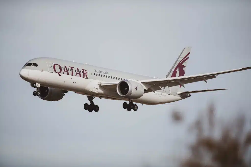 Best Carry-On Luggage for Qatar Airways 5 Qatar Airways aircraft in flight, representing cabin baggage and carry-on luggage requirements for Qatar Airways passengers