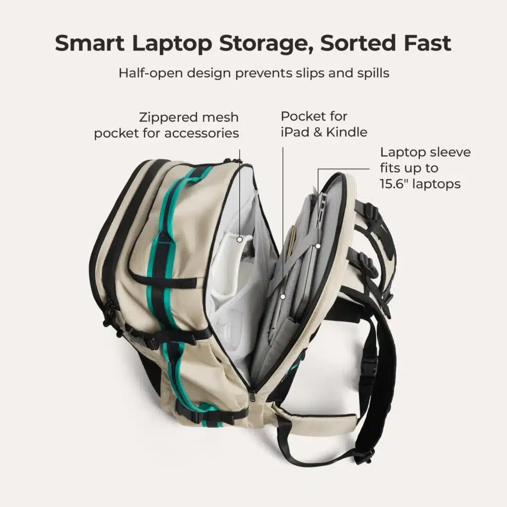 BAGSMART Blast Pro 40L Travel Backpack Review: A Surprisingly Smart Carry-On for One-Week Trips 9 Blast Pro 40L backpack opened to show laptop sleeve and tech organization compartments